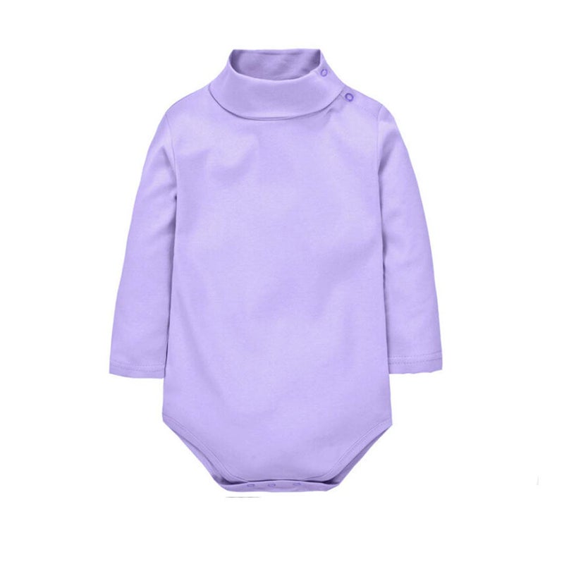 CuteOn Baby Boys Girls Solid Color Basic Turtleneck Cotton Bodysuit Jumpsuit Light Purple 12 Months